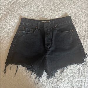 Edgy Black Frayed Hem Jean Shorts